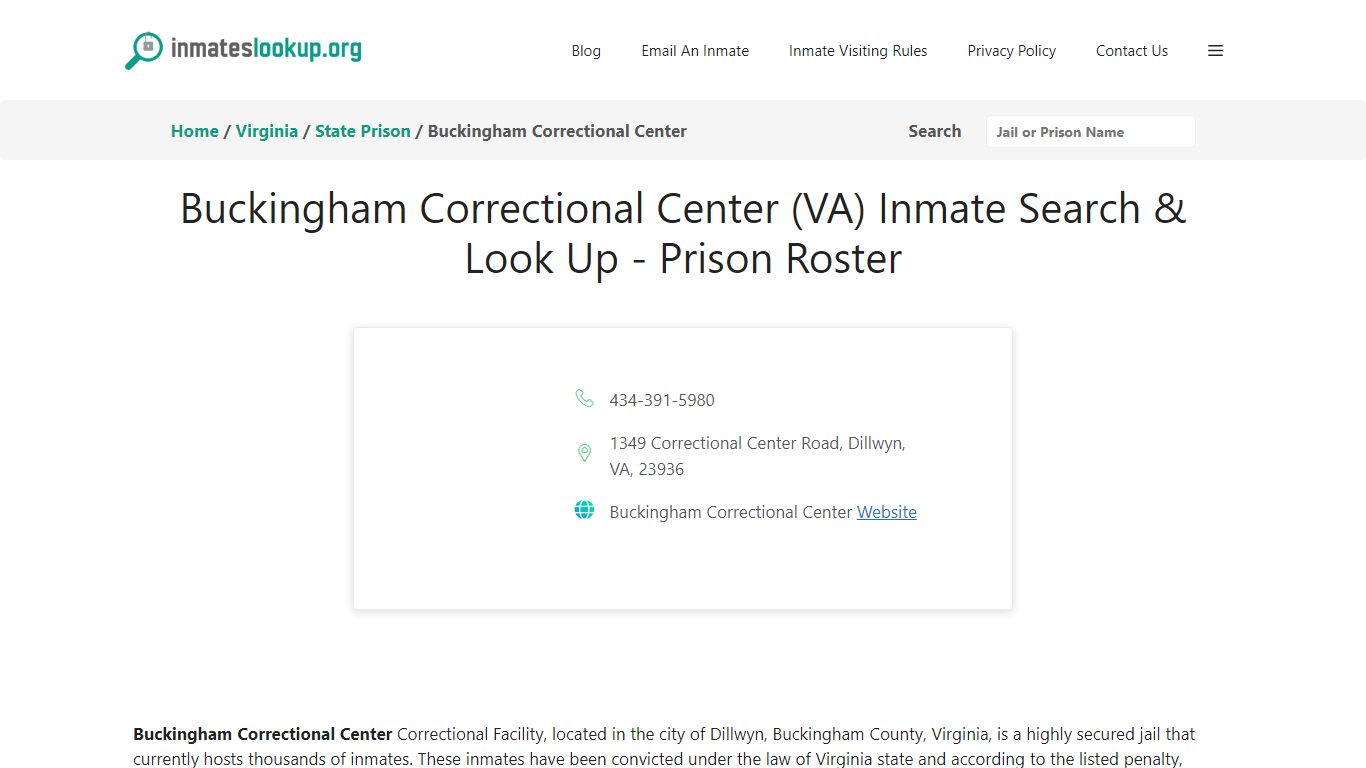 Buckingham Correctional Center (VA) Inmate Search & Look Up - Prison Roster