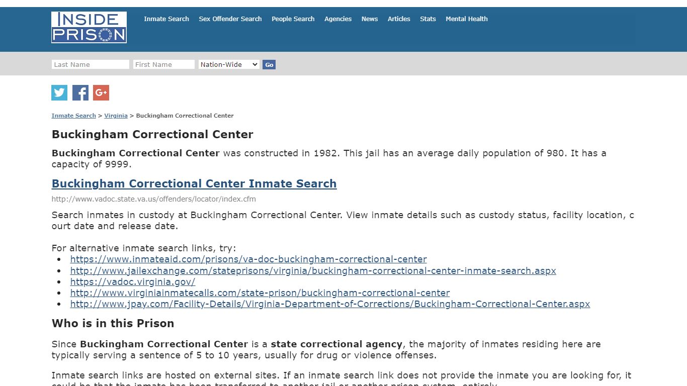 Buckingham Correctional Center - Virginia - Inmate Search - Inside Prison